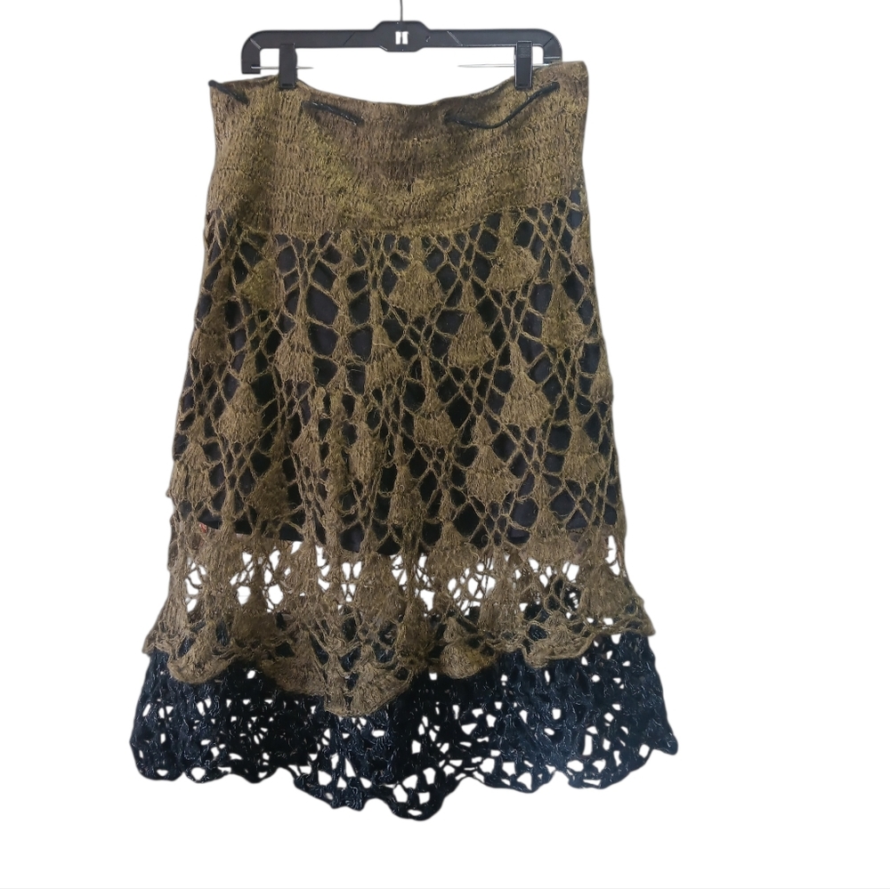 Elegant Crochet Lace Skirt - Olive and Black